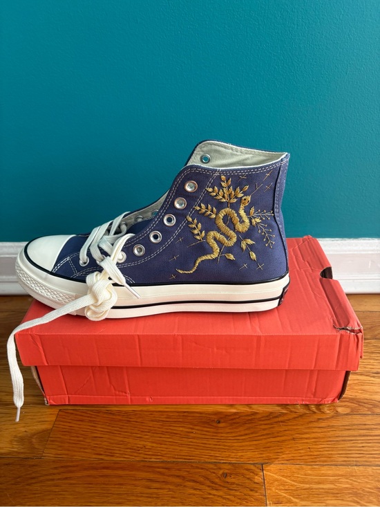 Converse Other - Converse Navy Blue High-Top Sneakers with Gold Embroidered Snake